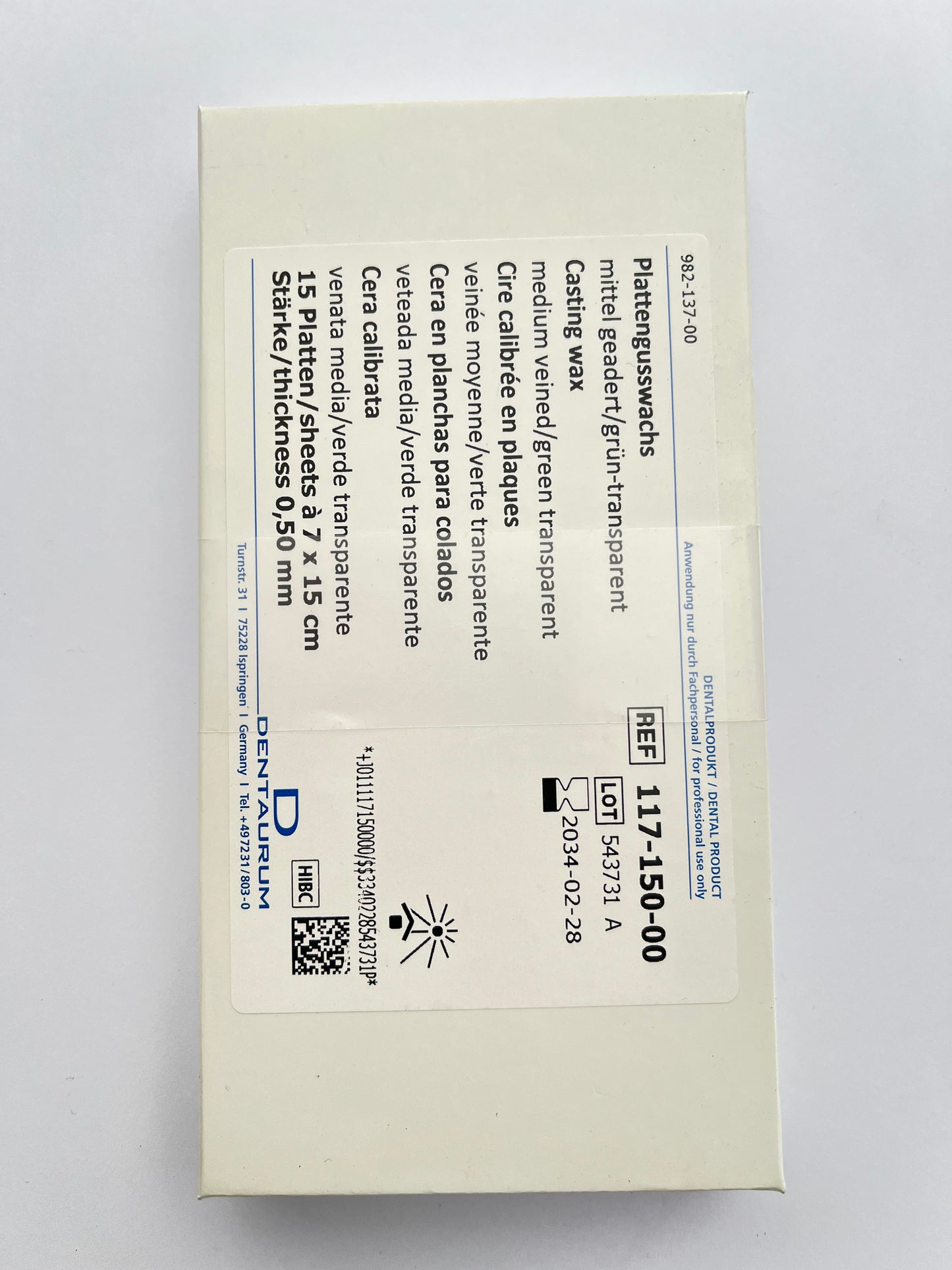 Caja cera corrugada Dentaurum con 15 piezas