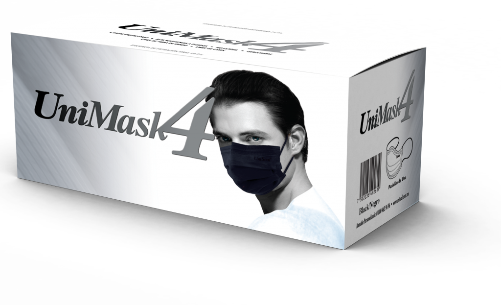 Cubrebocas unimask4 caja con 50 piezas color negro