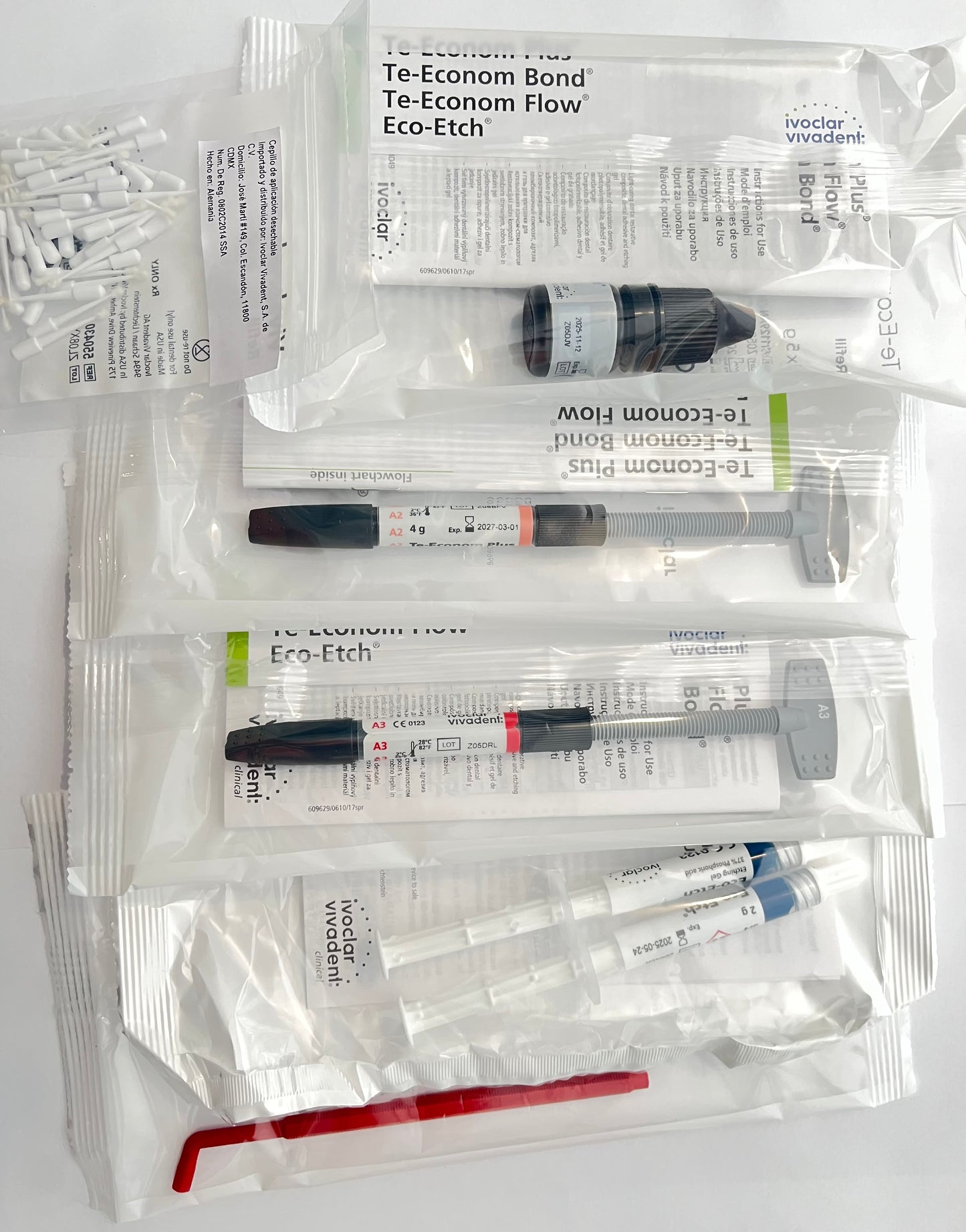 Kit de resinas te-econom 2 jeringas (tonos A2 y A3), adhesivo y ácido grabador