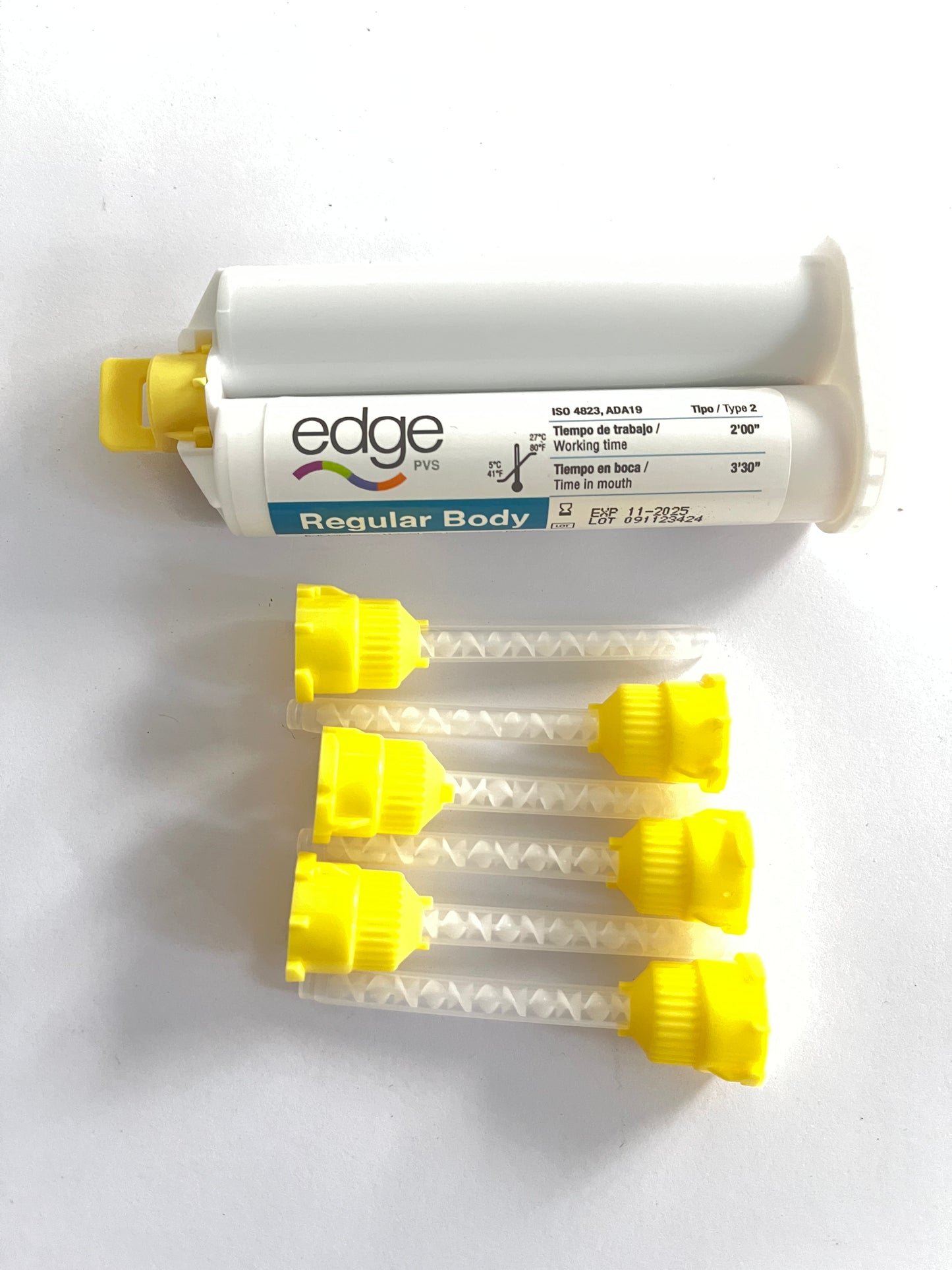 Silicona dental por adición edge regular body tipo 2, cartucho suelto con 6 puntas mezcladoras