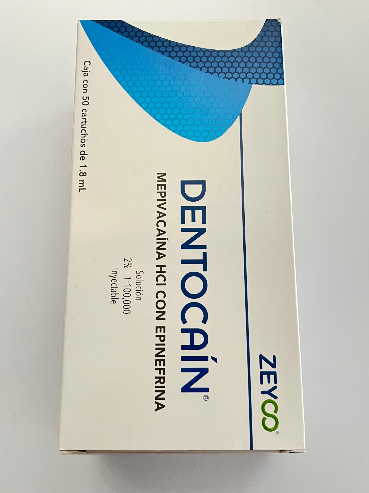 Caja 50 cartuchos de 1.8ml de anestesia dentocaín mepivacaína HCI con epinefrina Solución 2%