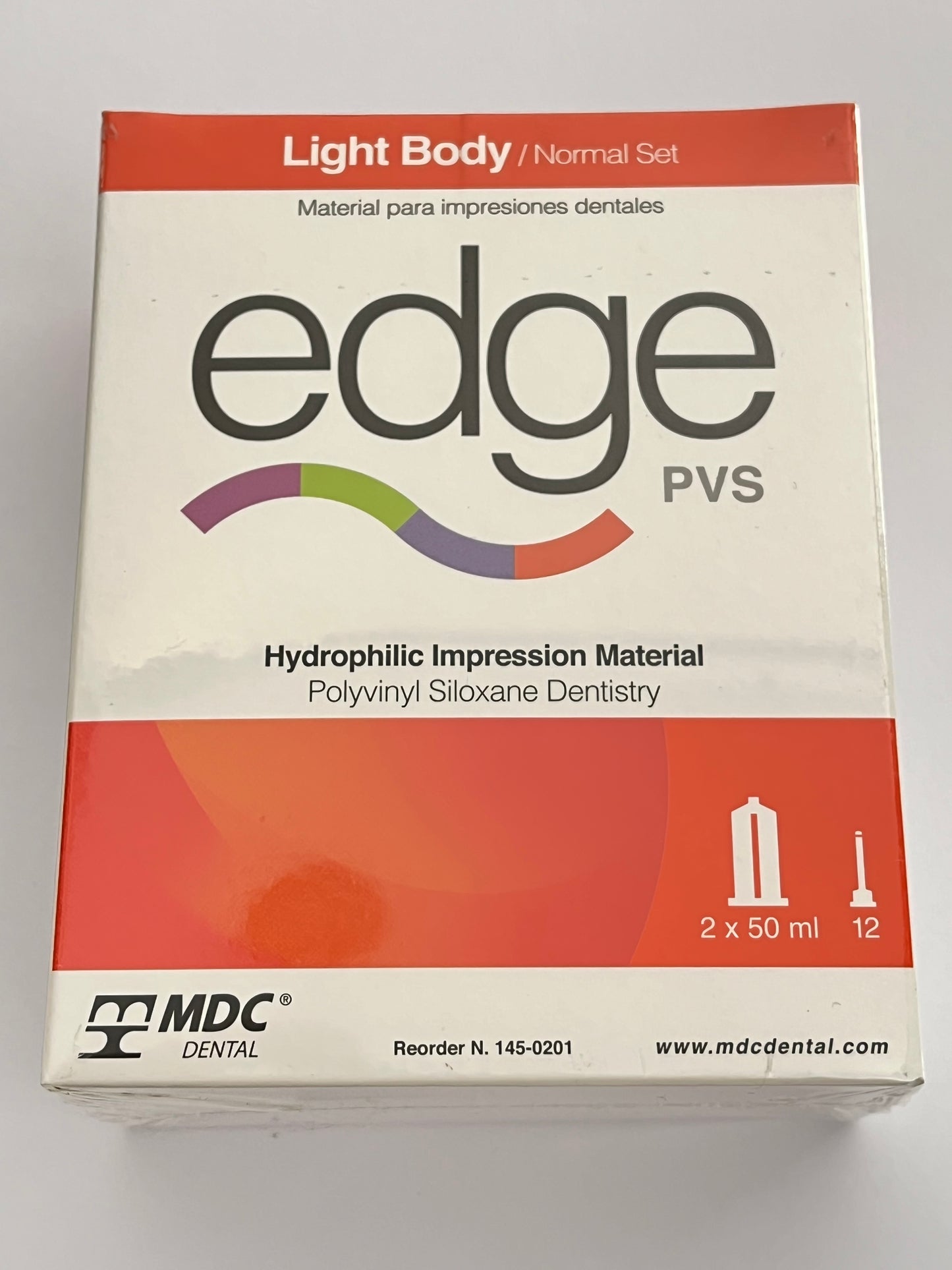 Silicona por adición edge light ligera body tipo 3, 2 cartuchos con 50ml con 12 puntas