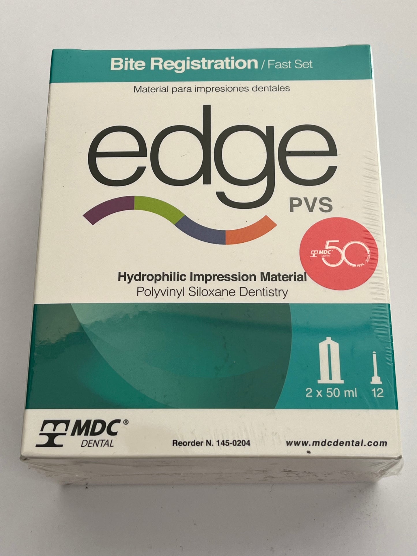 Silicona por adición para registro de mordida edge bite pvs tipo 1, 2 cartuchos con 50ml con 12 puntas