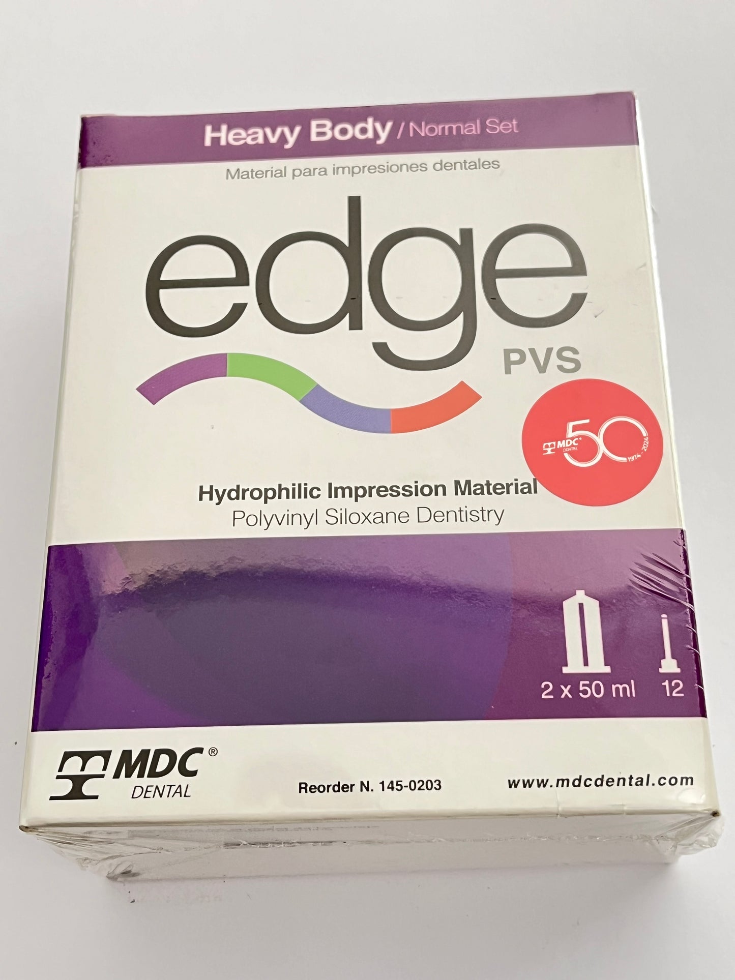 Silicona por adición edge heavy body tipo 1, 2 cartuchos con 50ml con 12 puntas