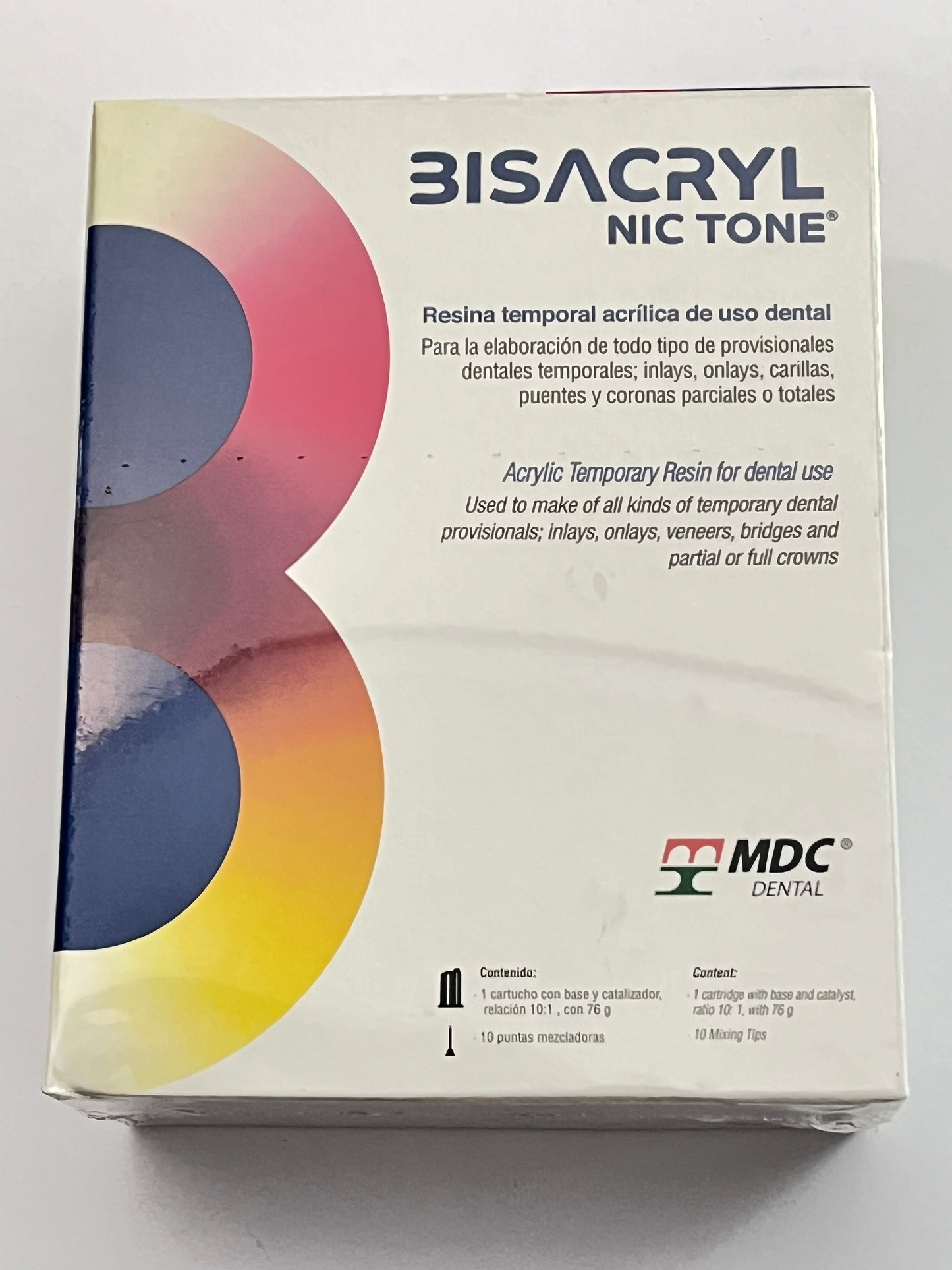 Resina bisacrilica Bisacryl 10:1 cartucho A1 76gr/10 puntas mezcladoras