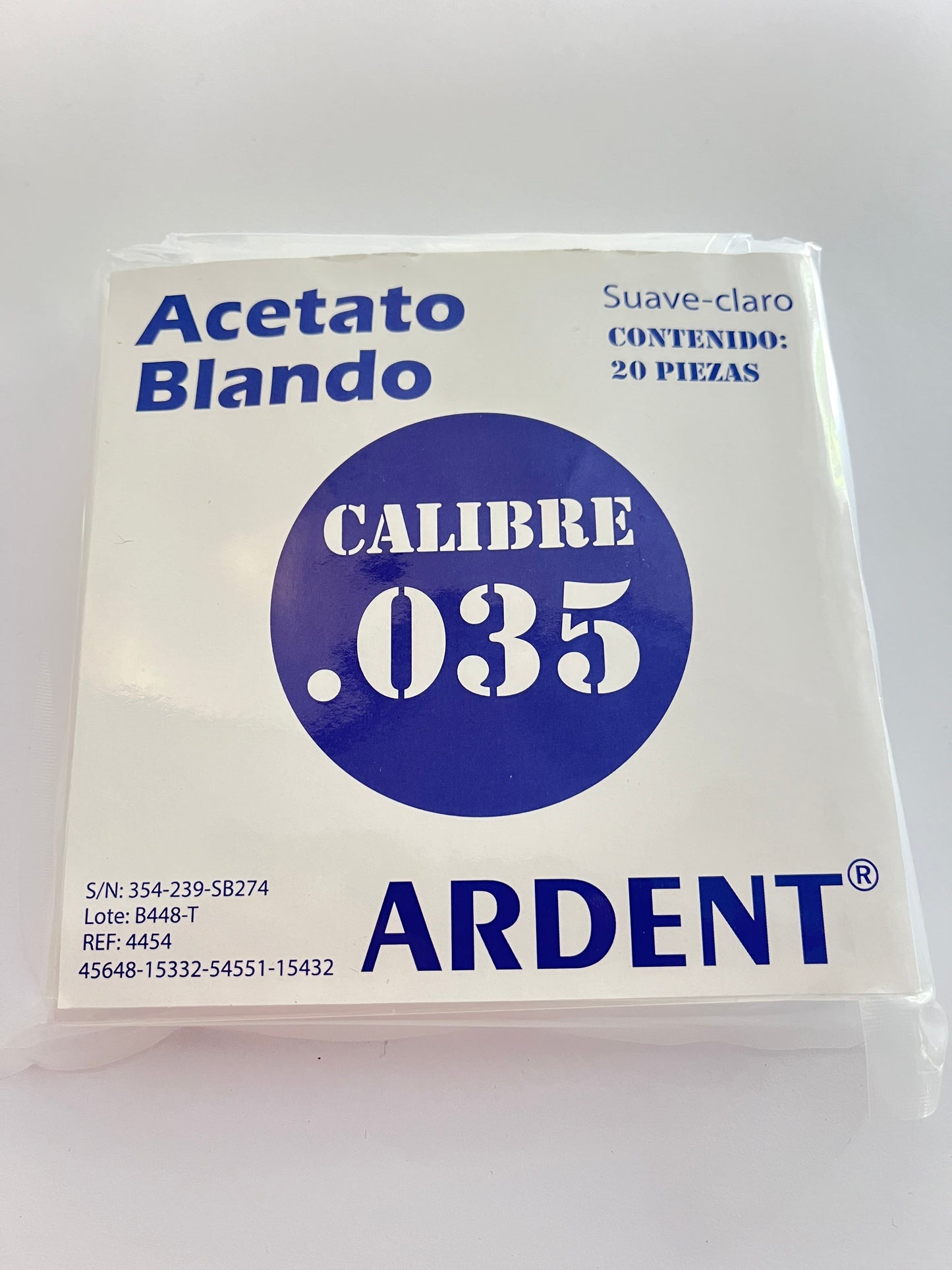 Acetato blando paquete con 20 piezas ardent calibre .035