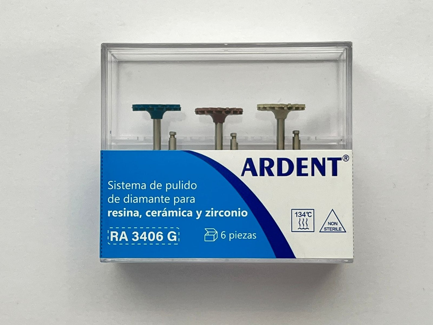 Kit pulido de diamante para resina, cerámica y zirconio RA 3406 G con 6 piezas