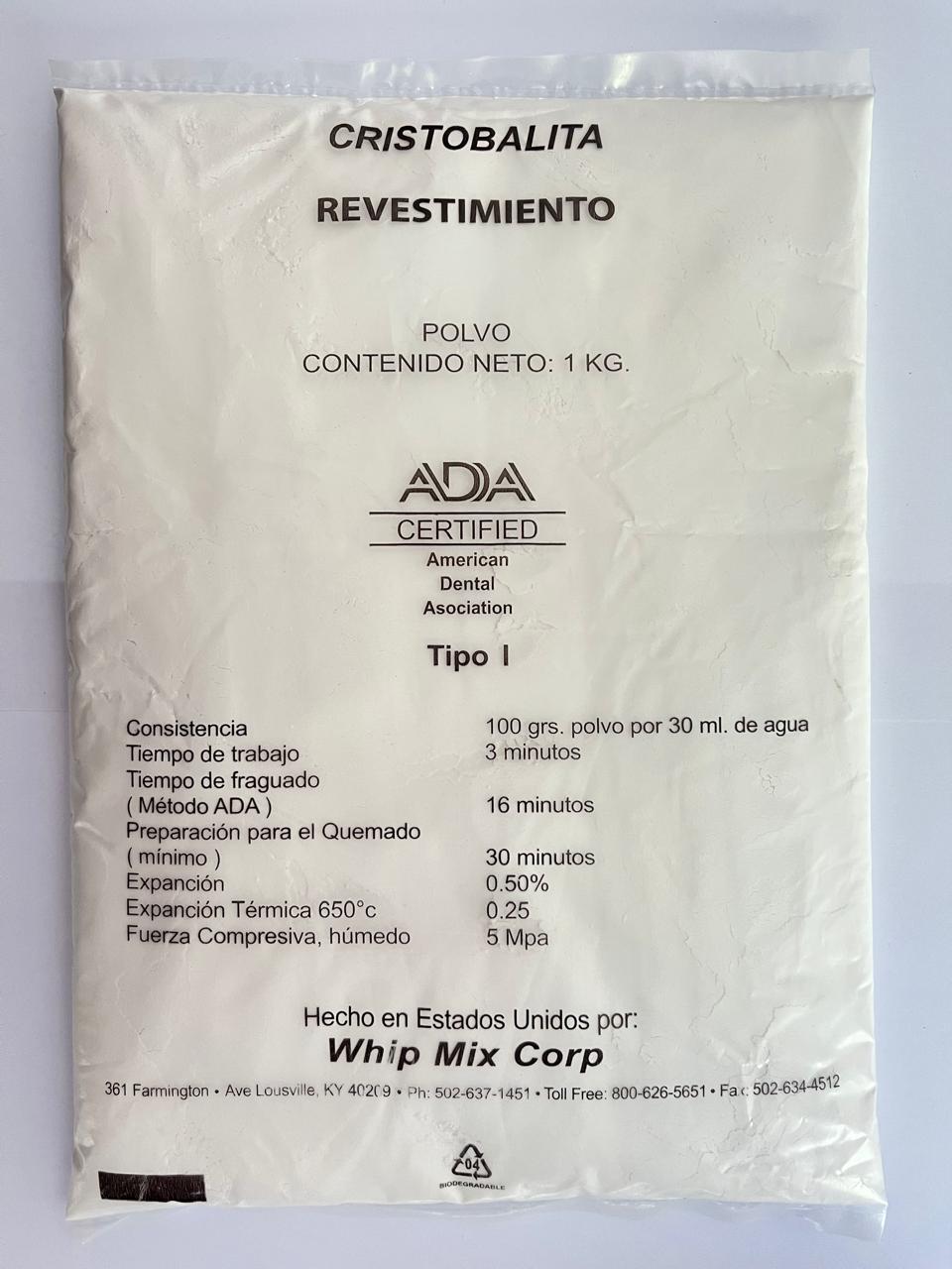 Cristobalita 1 kilogramo marca whip mix