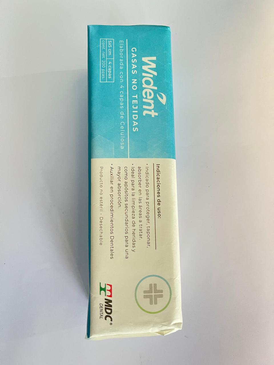 Gasas marca Wident no tejida 5x5 paquete con 200 piezas