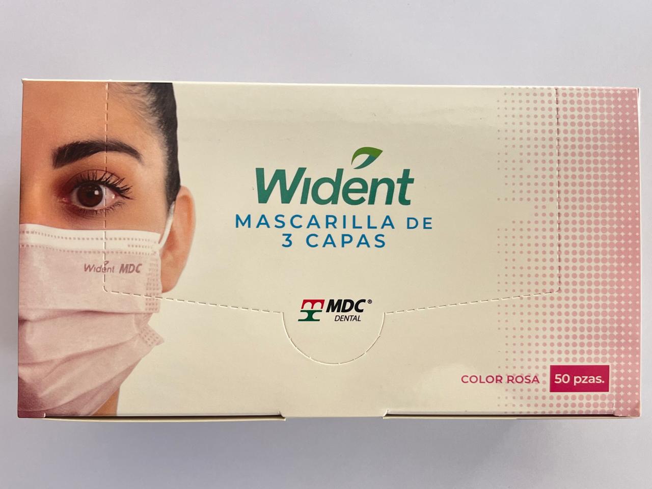 Cubrebocas 3 capas marca Wident caja con 50 piezas color rosa