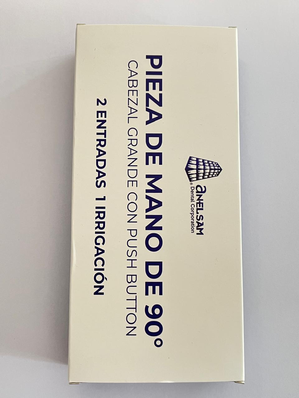 Pieza de mano de 90 grados con cabezal grande y push button 2 entradas y 1 irrigación Anelsam