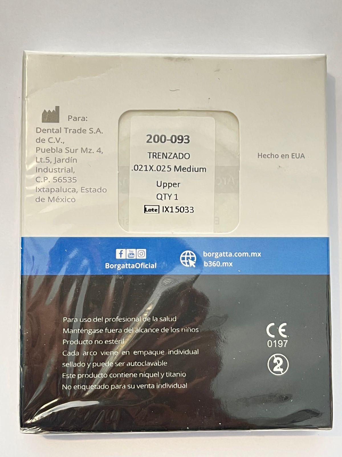 Arco acero inoxidable trenzado borgatta .021x.025 superior con 10 piezas