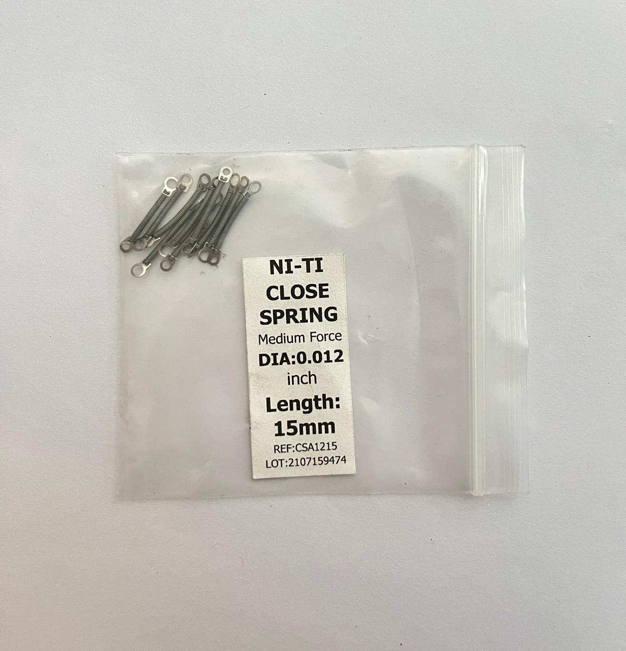 Closed coil spring niti fuerza media DIA .012 length 15mm paquete con 10 piezas