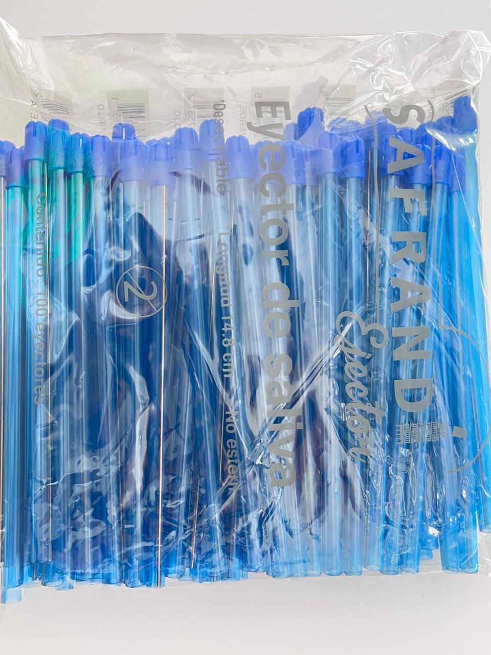 Eyectores de saliva color azul con 50 piezas