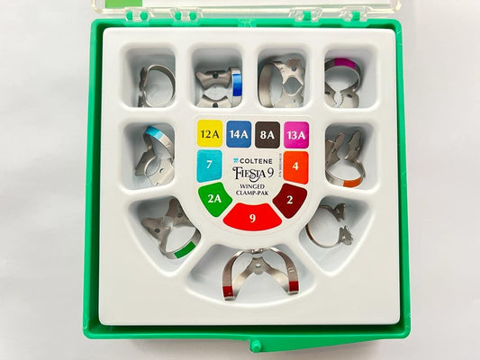 Juego de grapas hygienic, kit con 9 piezas Fiesta CON aletas