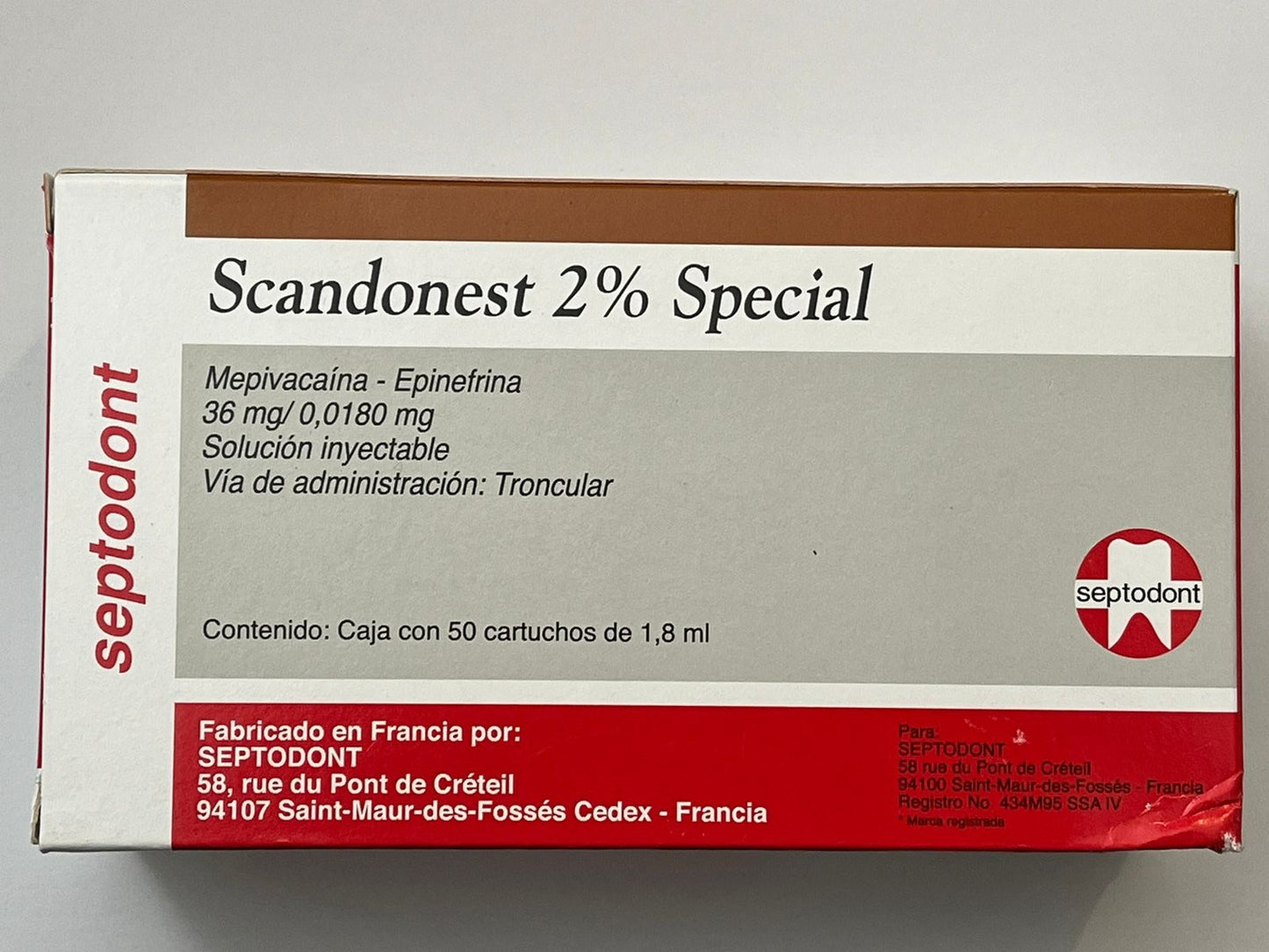 Anestesia Scandonest 2% caja con 50 cartuchos