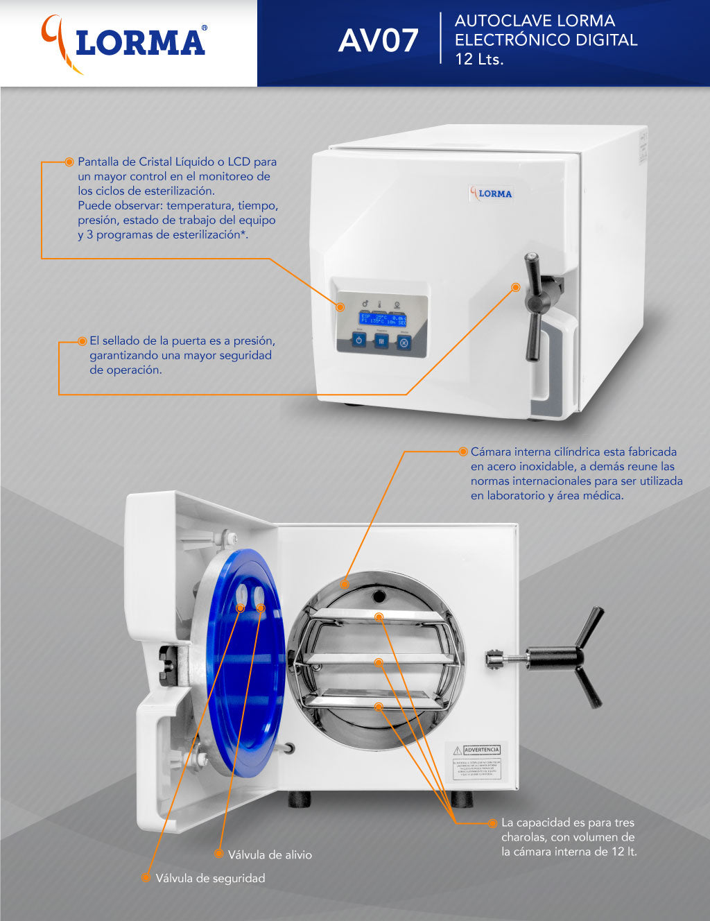 Autoclave lorma electrónico digital AV07 12 litros (6 meses de garantía) envío SIN costo.