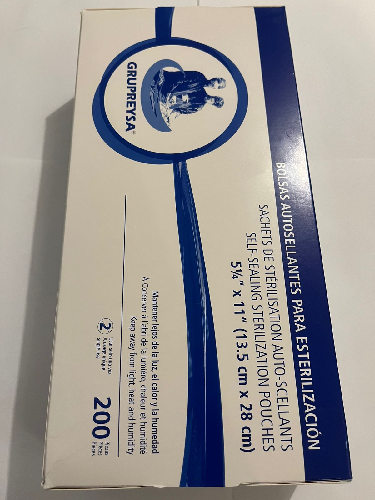Bolsa para esterilizar 7 1/2'' x 13'' (19cm x 33 cm) con 200 piezas grupreysa