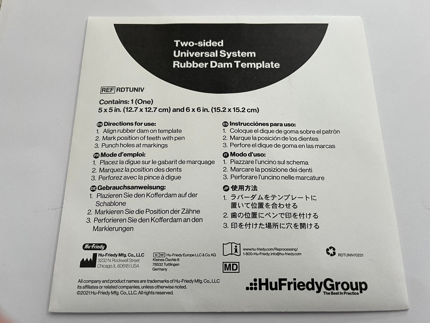 Plantilla para dique de hule hu-friedy