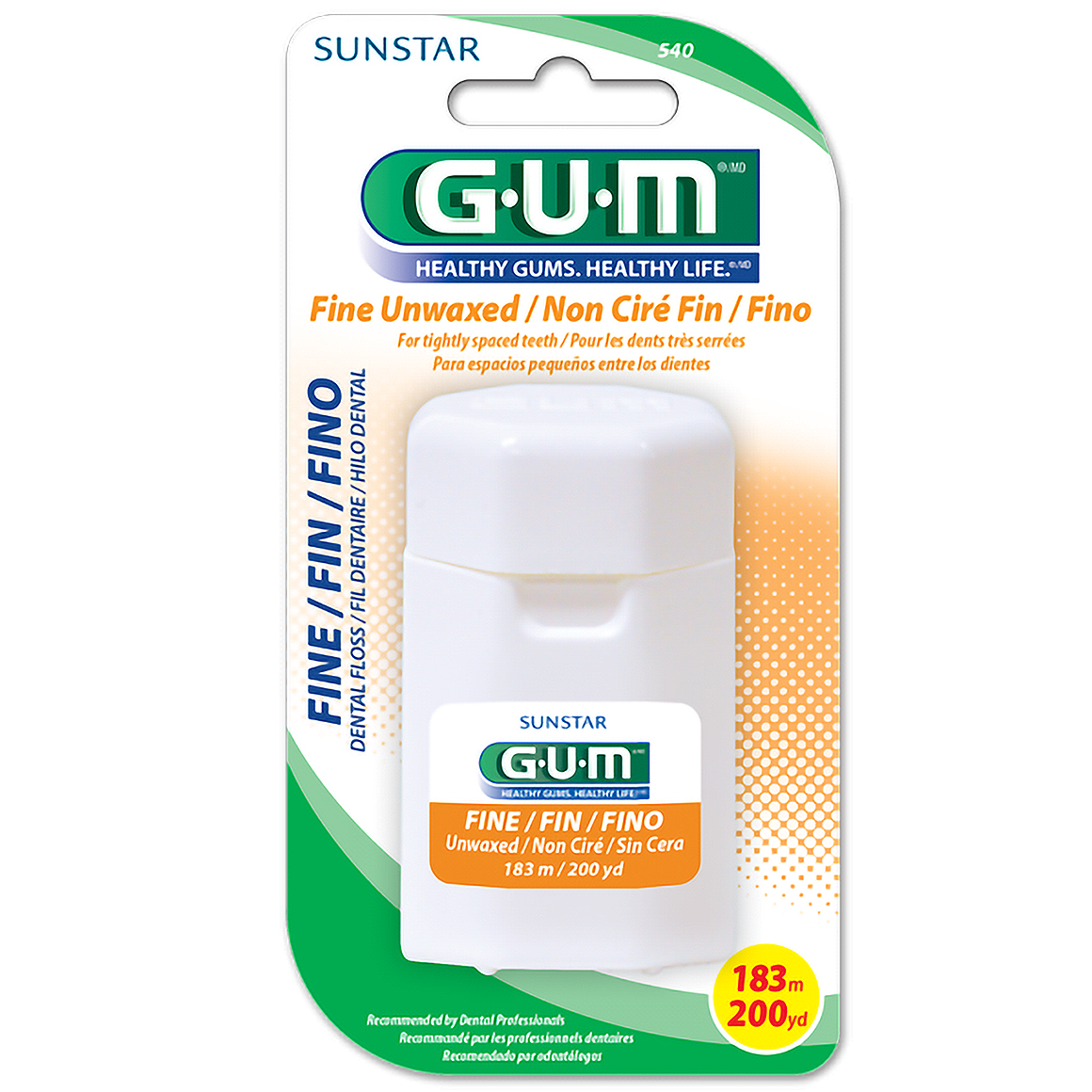 Hilo dental GUM fino SIN cera con 183m