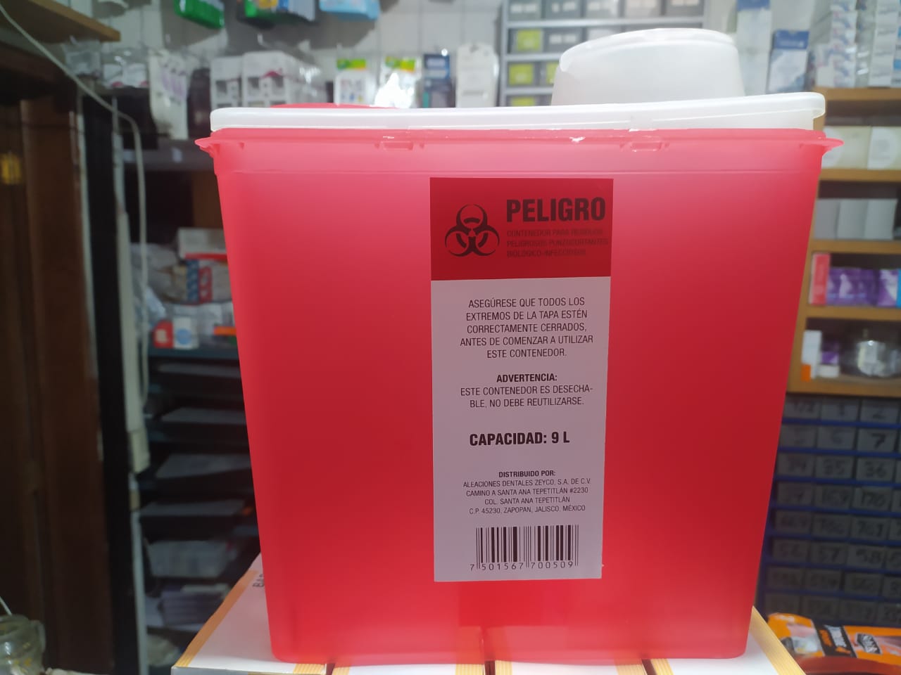 Bote rojo recolector e desechos punzocortantes 9 L