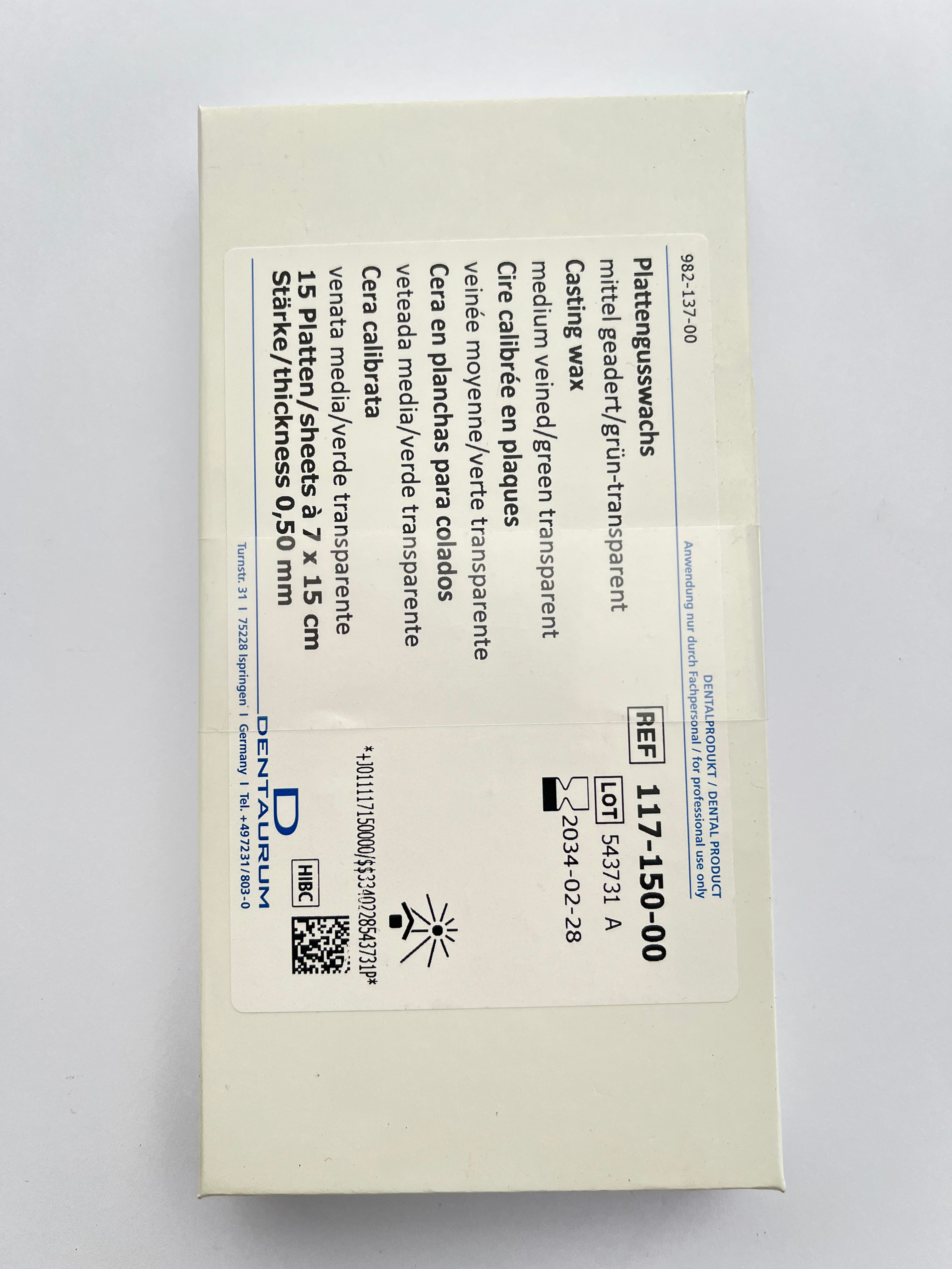 Caja cera corrugada Dentaurum con 15 piezas