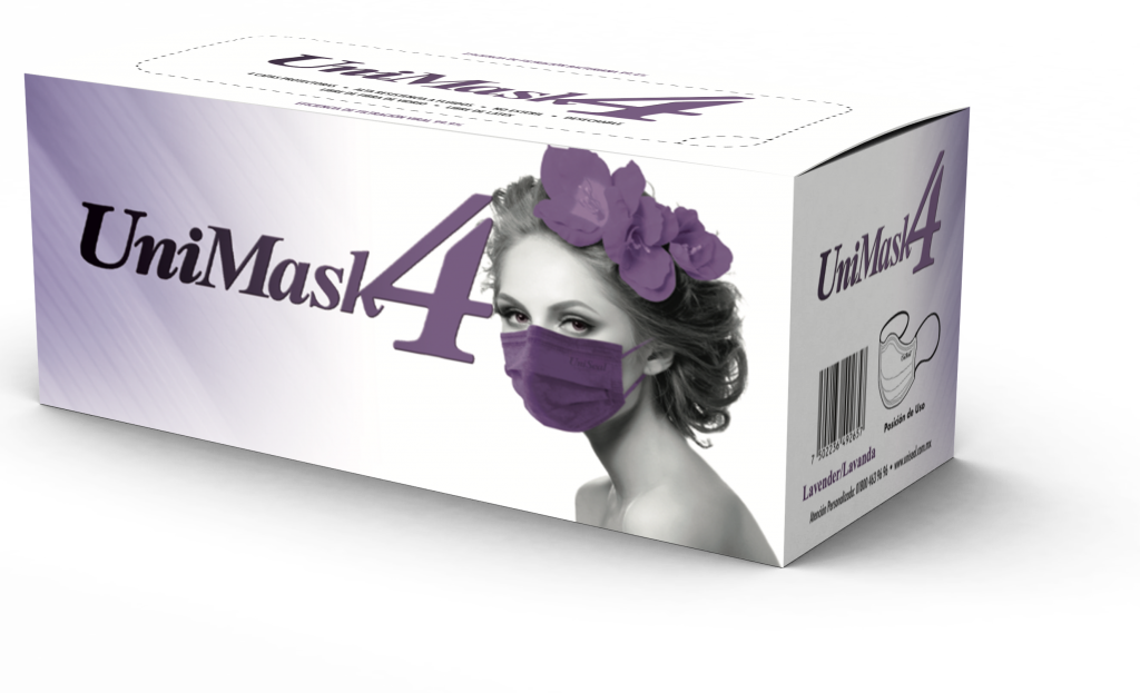 Cubrebocas unimask4 caja con 50 piezas color lavanda