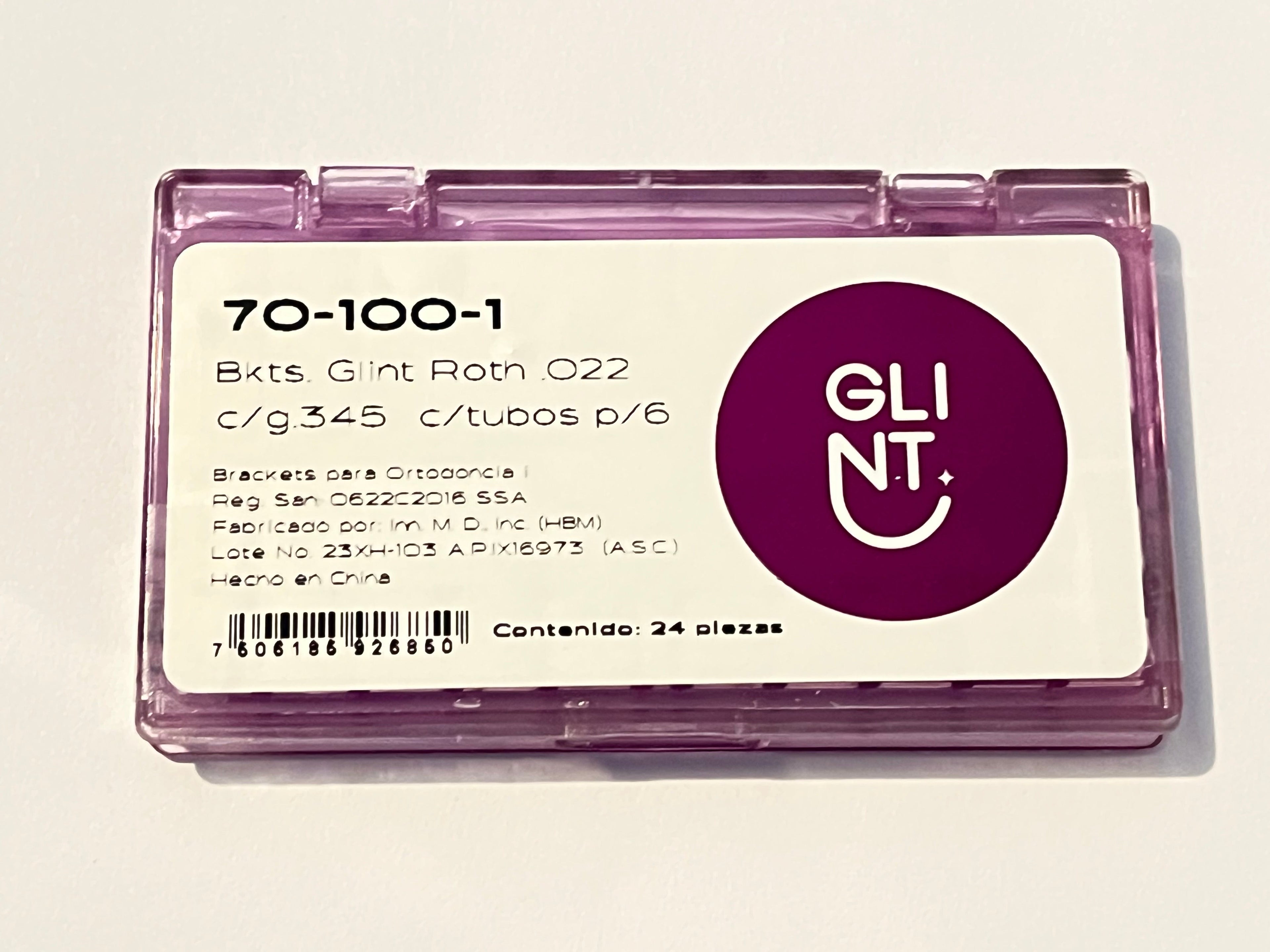 Juego de brackets roth .022 con ganchos en 3, 4 y 5 Glint y tubos para 6' mod. 70-100-1