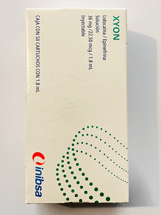 Anestesia Xyon lidocaína con epinefrina caja con 50 cartuchos de cristal Inibsa