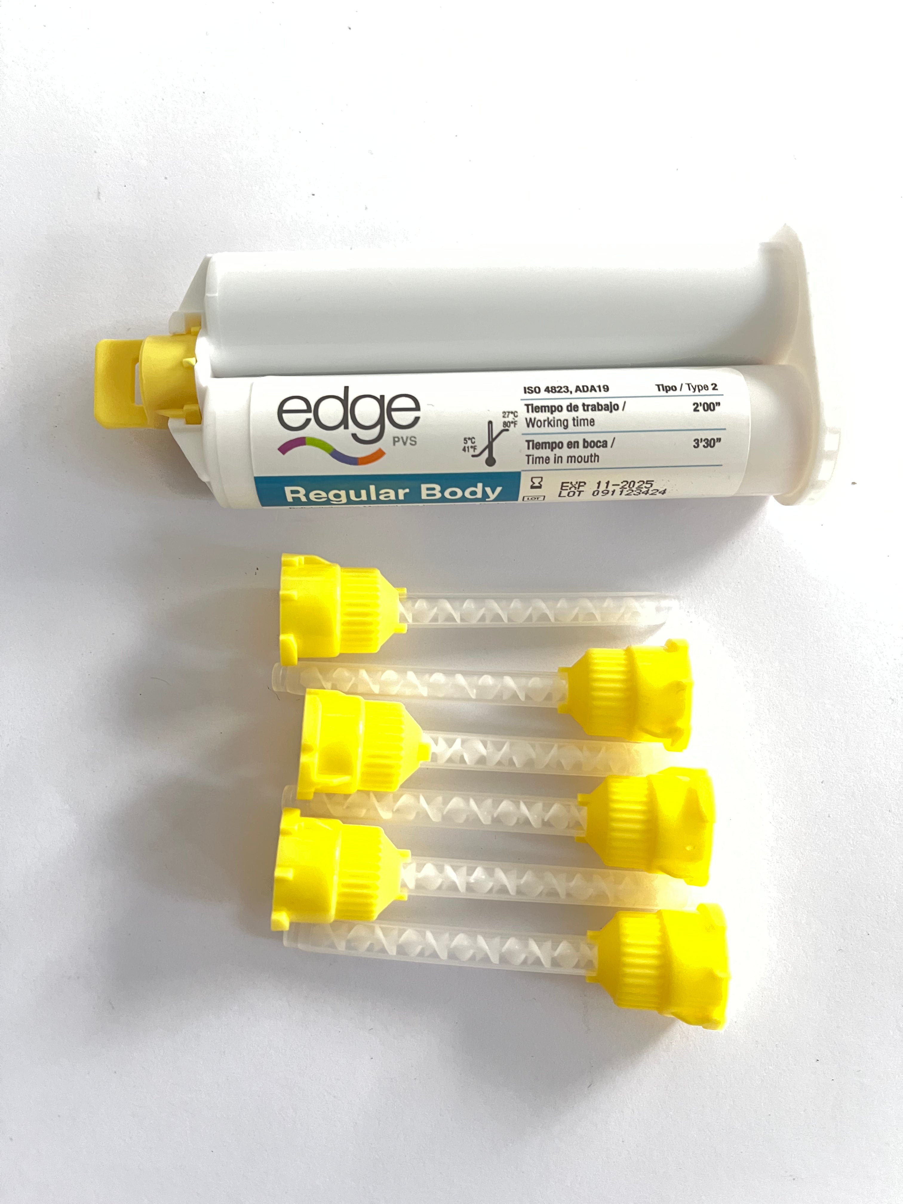 Silicona dental por adición edge regular body tipo 2, cartucho suelto con 6 puntas mezcladoras