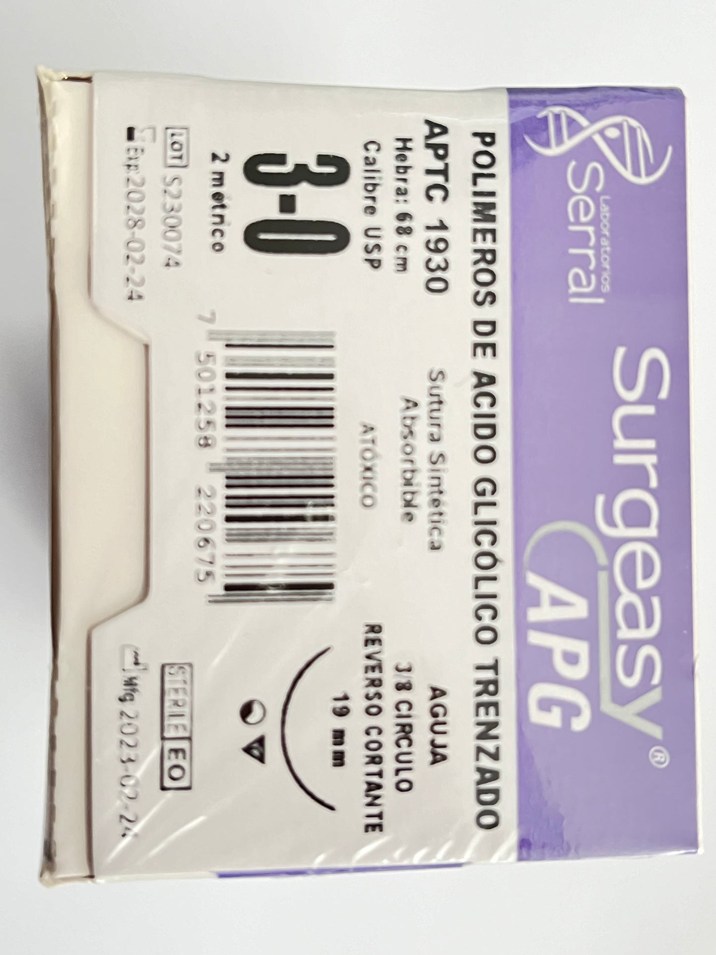 Caja sutura 3-0 ácido glicólico con 12 piezas