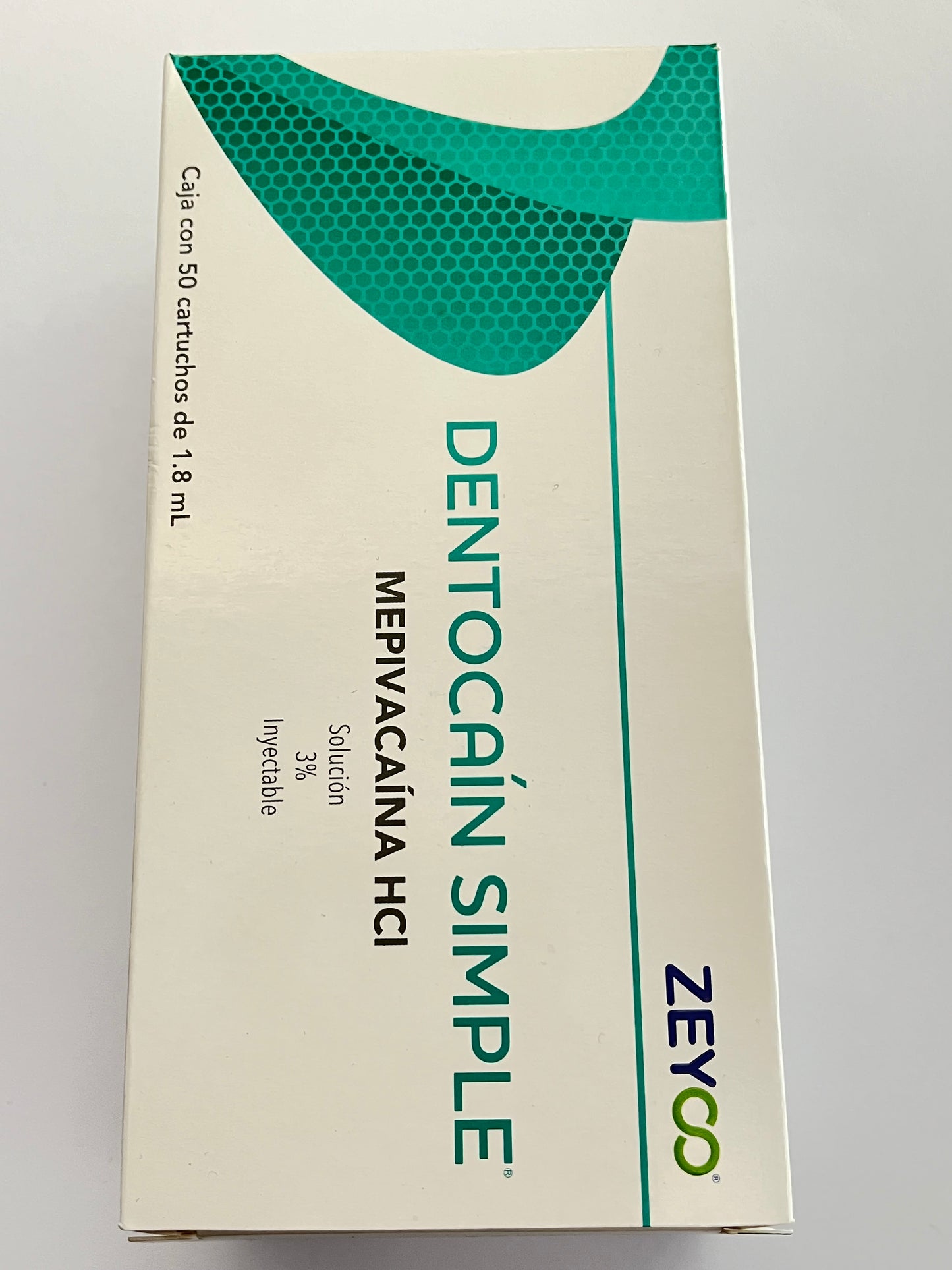 Caja 50 cartuchos de 1.8ml de anestesia dentocaín simple mepivacaína HCI Solución 3%