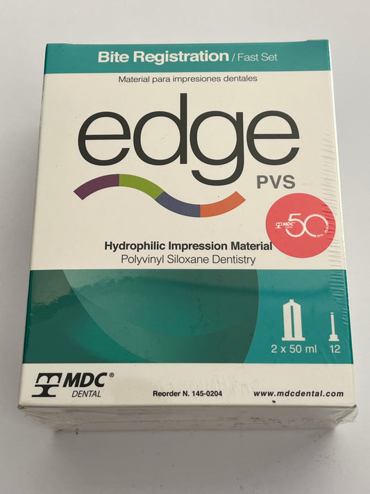 Silicona por adición para registro de mordida edge bite pvs tipo 1, 2 cartuchos con 50ml con 12 puntas