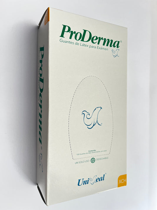 Caja de guantes proderma latex Uniseal tamaño extrachico