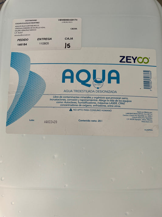 Aqua agua tridestilada 20 litros