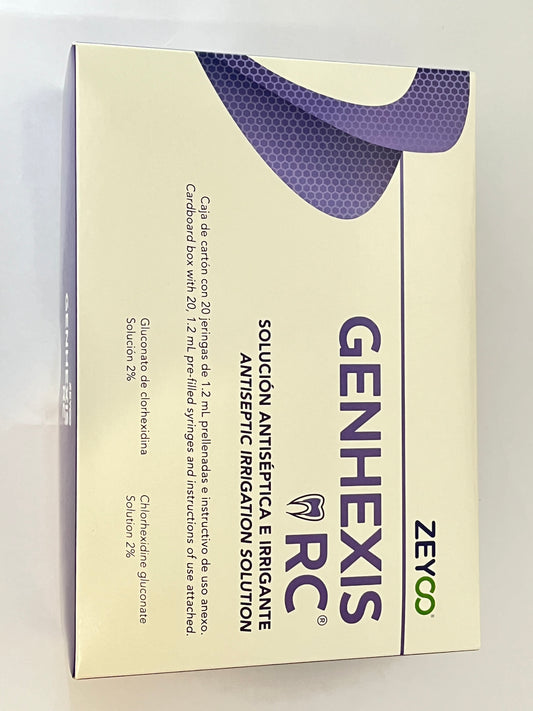 Caja con 20 jeringas de Gluconato de clorhexidina al 2% 1.2ml Genhexis