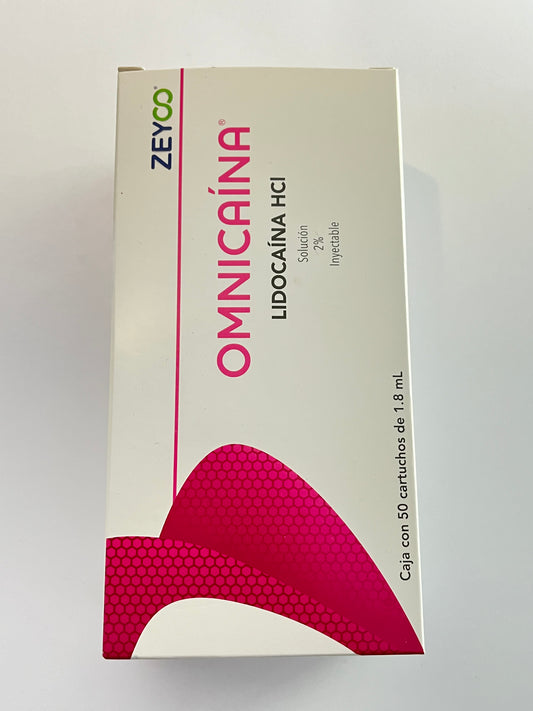 Caja de omnicaina lidocaina 2% sin vaso constrictor blister plástico con 50 cartuchos