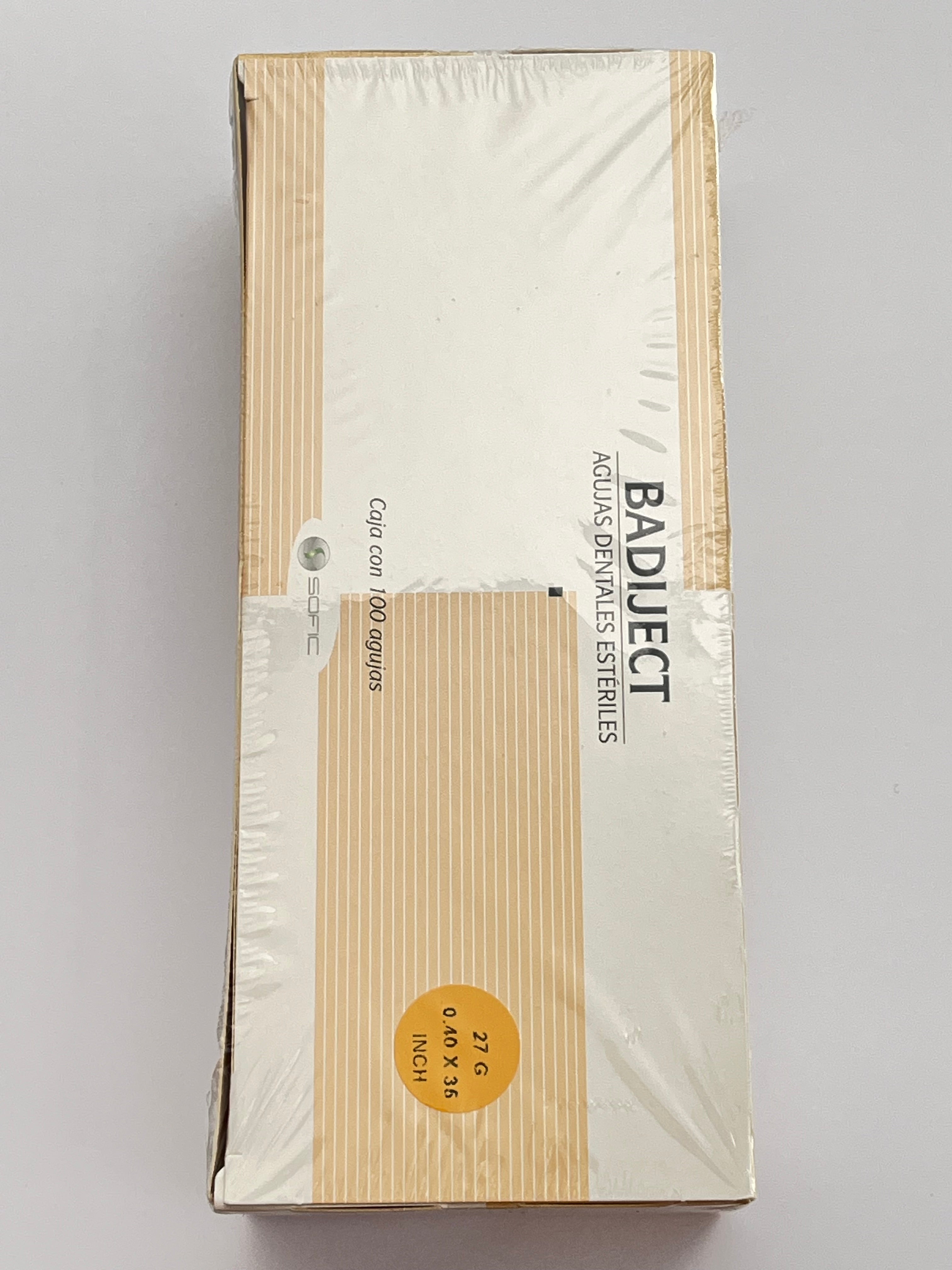 Aguja badiject larga 27G 0.40x35 inch caja con 100 piezas