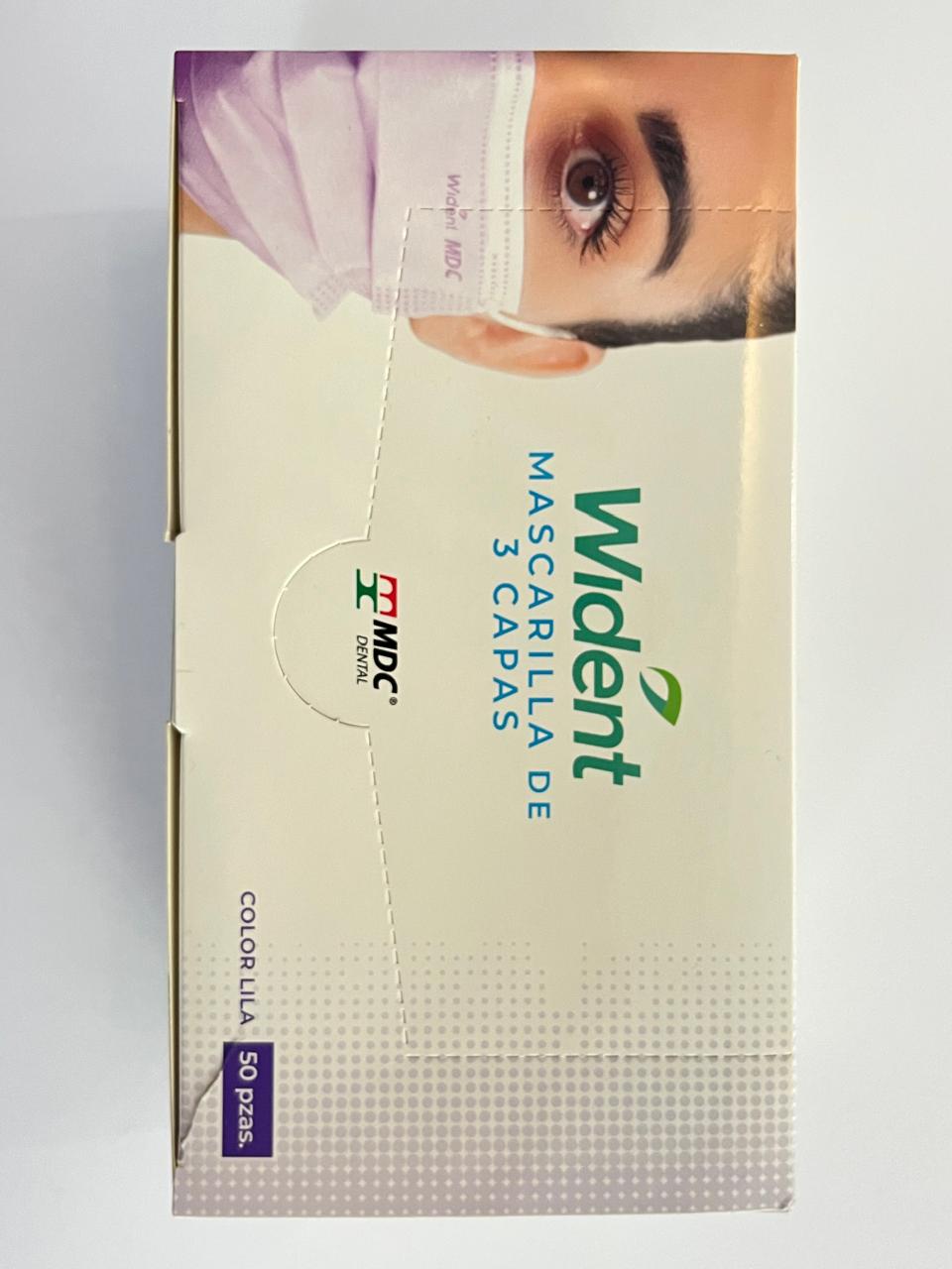 Cubrebocas 3 capas marca Wident caja con 50 piezas color lila
