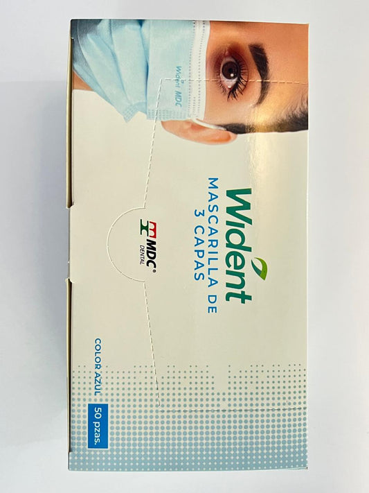 Cubrebocas 3 capas marca Wident caja con 50 piezas color azul