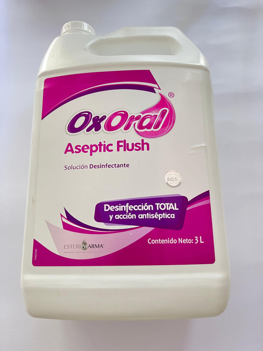 Oxoral aseptic flush solución desinfectante 3 litros para sistema flush