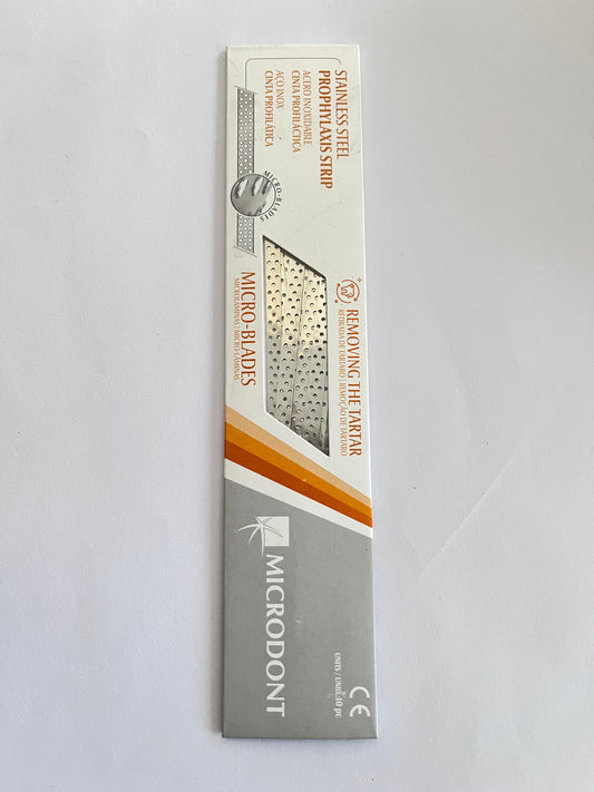 Paquete de tiras de metal para profilaxis con 10 piezas marca microdont (cinta profiláctica)