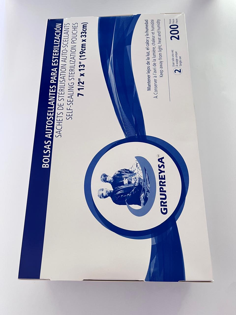 Bolsa para esterilizar 7 1/2'' x 13'' (19cm x 33 cm) con 200 piezas grupreysa