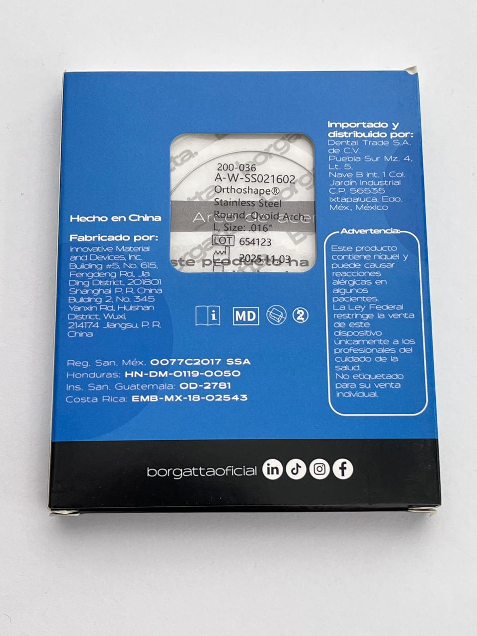 Arco acero inoxidable borgatta .016 inferior con 10 piezas 200-036
