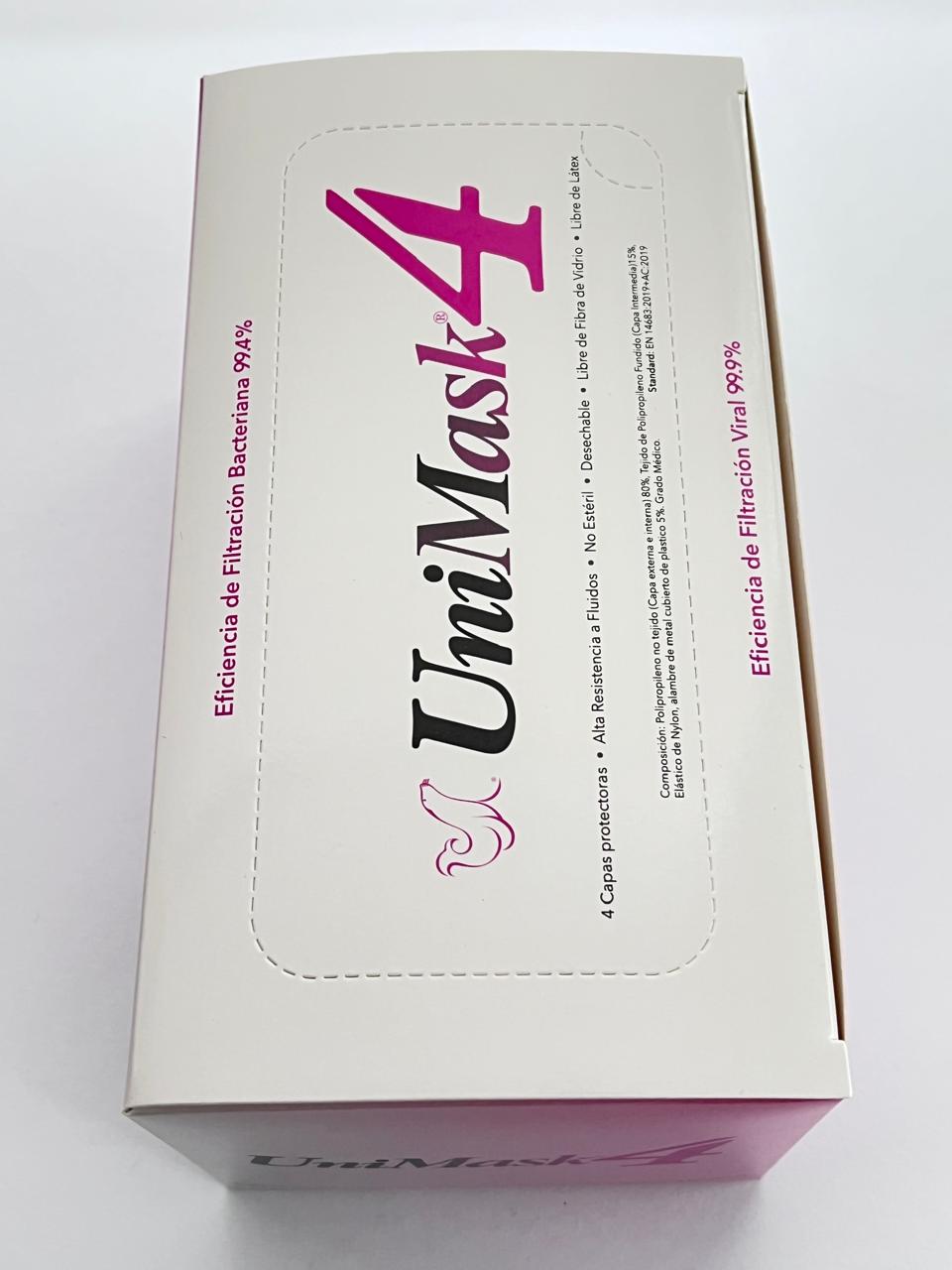 Cubrebocas unimask4 caja con 50 piezas color rosa