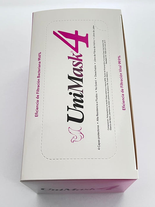 Cubrebocas unimask4 caja con 50 piezas color rosa