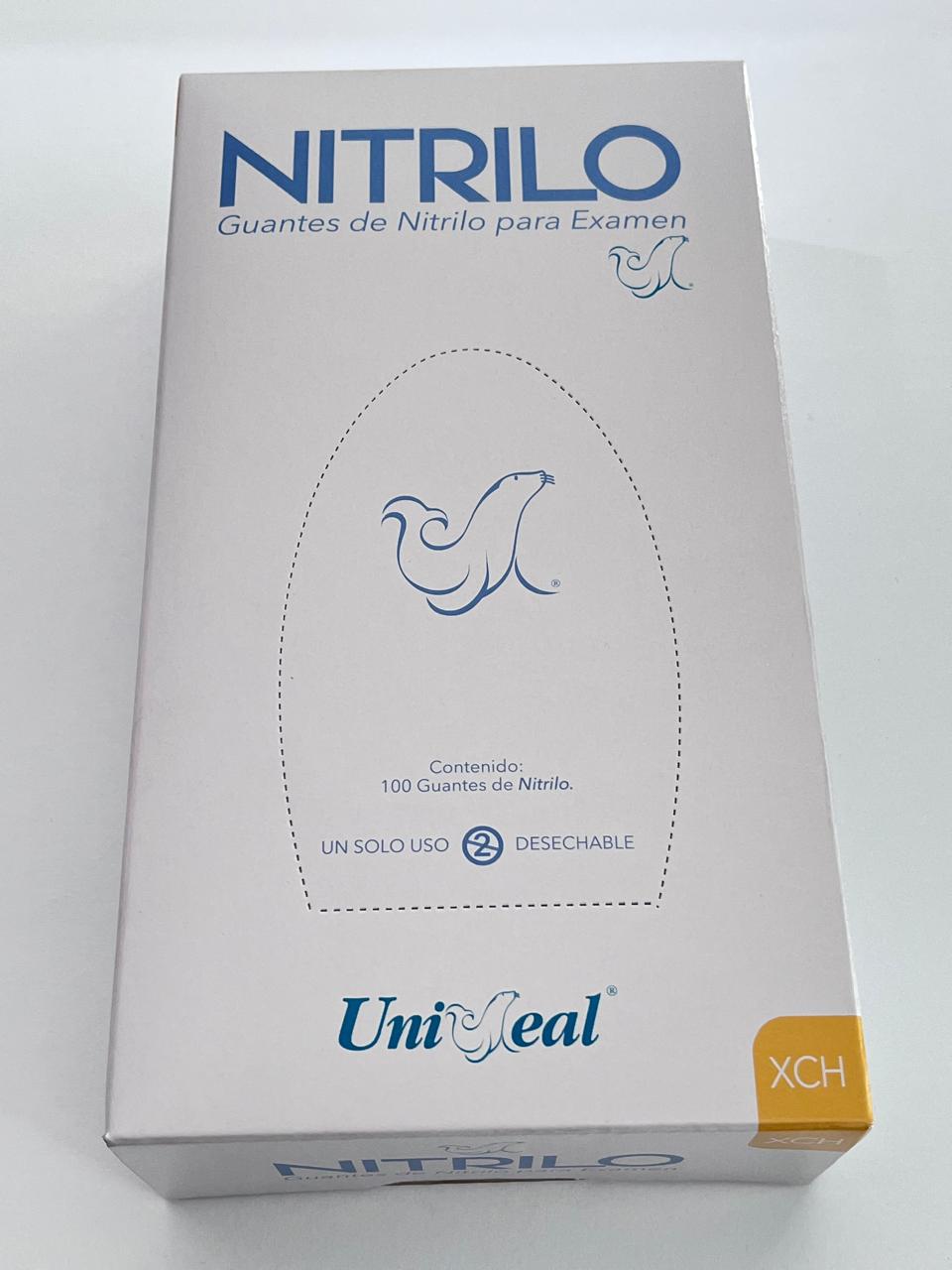 Caja guantes Nitrilo con 100 piezas Uniseal color purpura tamaño extrachico