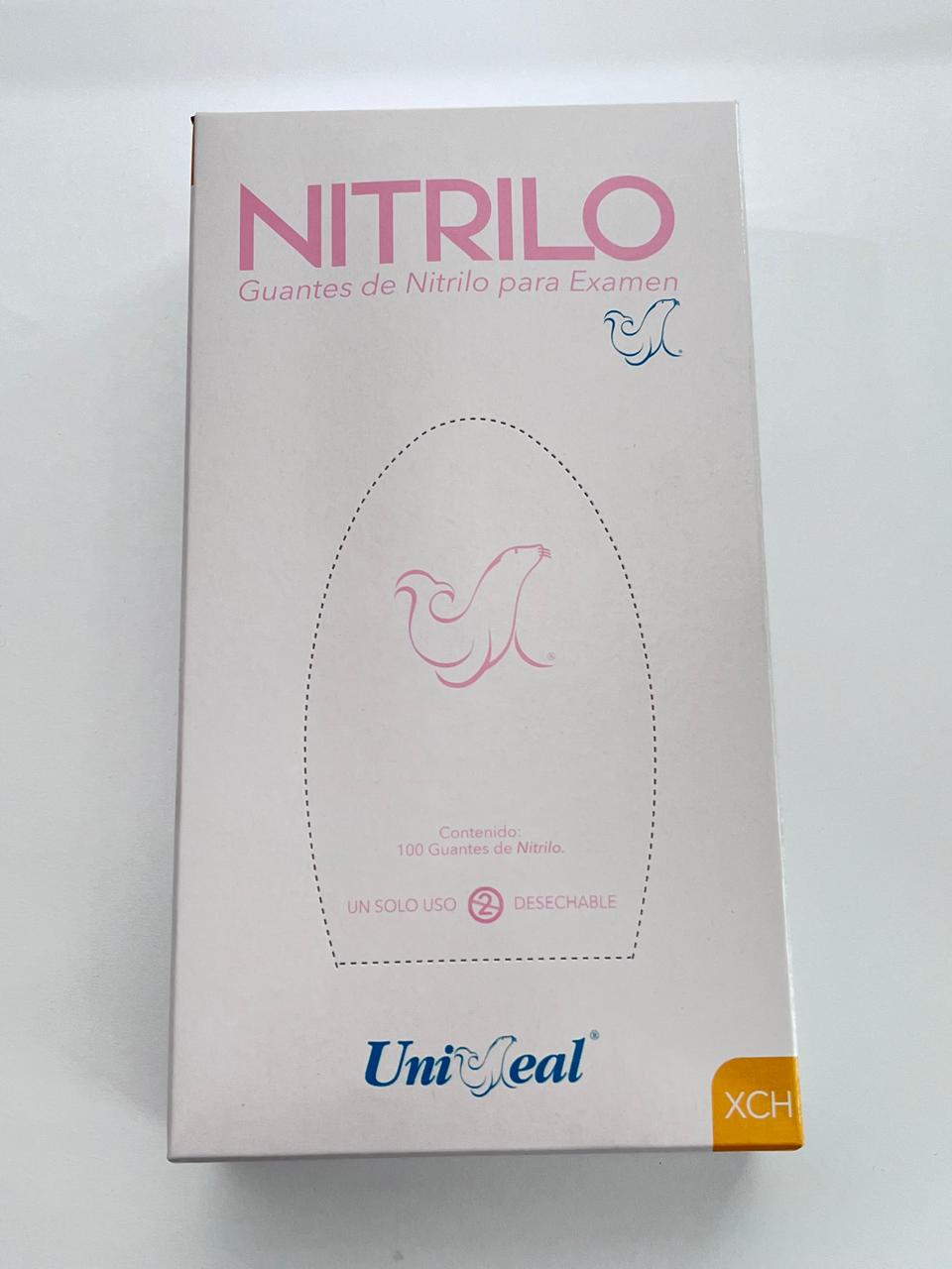 Caja guantes Nitrilo con 100 piezas Uniseal color rosa pálido tamaño extrachico