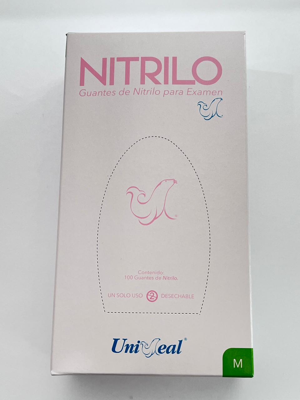 Caja guantes Nitrilo con 100 piezas Uniseal color rosa pálido tamaño mediano