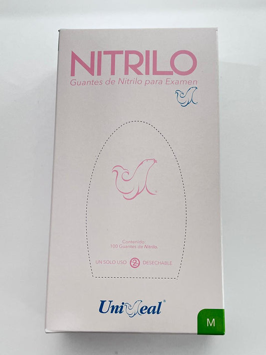Caja guantes Nitrilo con 100 piezas Uniseal color rosa pálido tamaño mediano
